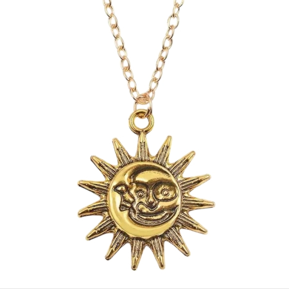 Sun Moon bohemian boho Gold Pendant Necklace